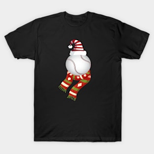 Christmas Baseball Ball Santa Hat scarf Funny Sports Xmas T-Shirt